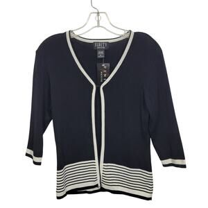 Finity Petite Women's Black trimmed in White Cardigan Sweater Size PL 73125-2278